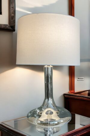 Table Lamp, Salta Amber Plated Glass on Crystal base, Ivory Linen Shade