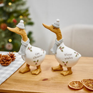 XMAS SENTIMENT DUCK ORNAMENT 2 ASSTD WHITE POLYRESIN WITH QUOTE