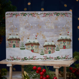 XMAS COTTAGE SCENE PLACEMAT 4/BOX HEAT RESISTANT WOOD